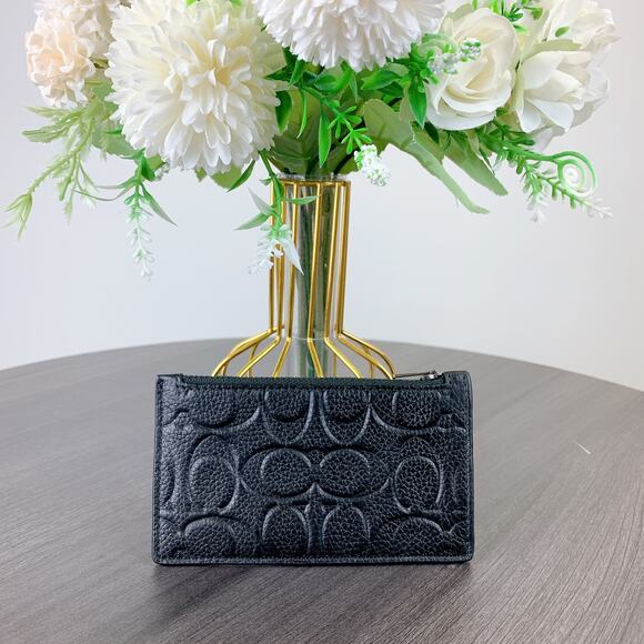 Coach CH744 Zip Card Case In Signature Leather IN BLACK - Picture 1 of 5
